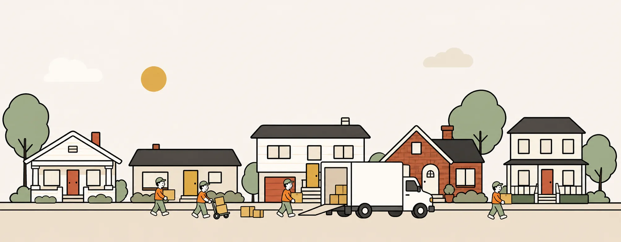 Movers carrying boxes to a truck on a familiar Midwest street
